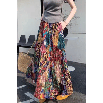 Jupe longue polyvalente pour femmes, nouvelle jupe de banlieue à la mode, florale colorée, rétro, taille haute