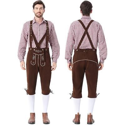 Oktoberfest Bundhosen Completo Lederhosen Lederhosen Lunghezza al ginocchio Ricamato Quadretti rossi Tedesco Alpino Eredità Prati Per uomo Carnevale Festa della birra Panno in stile tradizionale