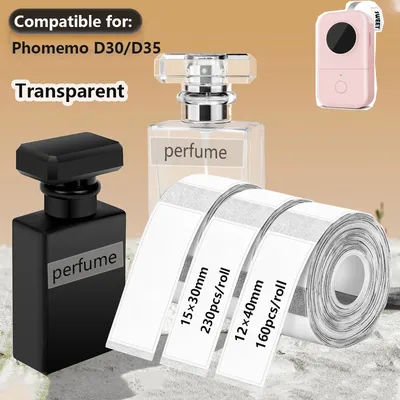 3 Roll Transparent Thermal Label 14mmx40mm Compatible with Phomemo D30 Printer thermal label sticker for Labeling Cosmetics