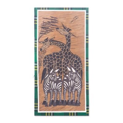 'Giraffe Zebra Safari-Themed Natural Fiber Collage with Mat'
