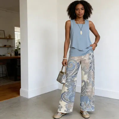 Ensemble pantalon femme deux pièces, hauts sans manches à col rond, pantalon long décontracté à jambes larges, taille haute imprimé, style streetwear Y2K 2026