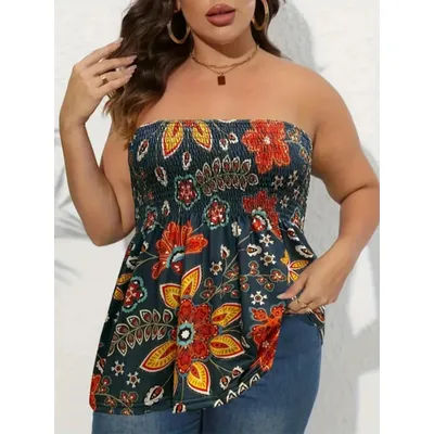 Haut bandeau sans bretelles pour femmes grandes tailles, imprimé élastique, décontracté, pour l'été et la plage, style crop top