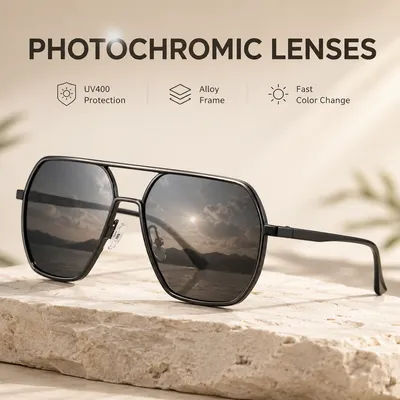 Lunettes de soleil polarisées photochromiques pour hommes et femmes, UV400, anti-éblouissement, monture carrée en aluminium, vision de jour et de nuit