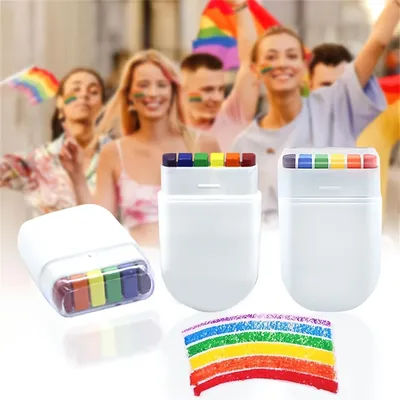2 Packs of 6-Color Rainbow Face Paint Crayons, Rainbow Strip Face Graffiti Crayons for Sports, Festivals, and Halloween