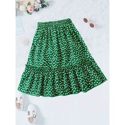 Petite jupe florale verte à volants - style frais printemps et été