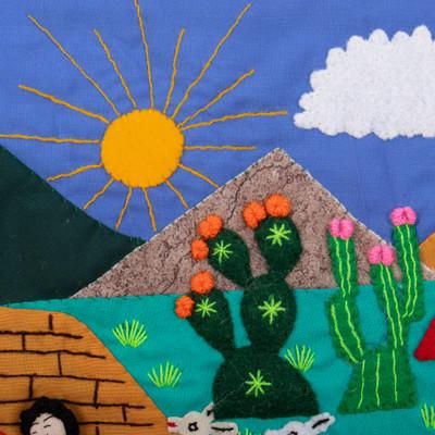 'Andean-Inspired Cotton Blend Wall Hanging of Naif Landscape'