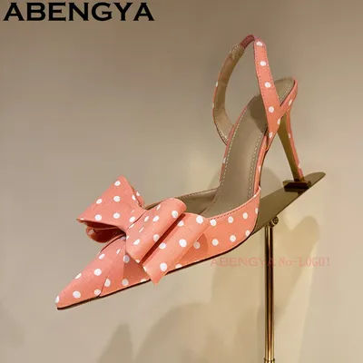 Dames été à pois pointu chaussures de fête à talons hauts beau nœud Banquet Ballet à talons hauts Slingbacks Sandalias mujer ﻿