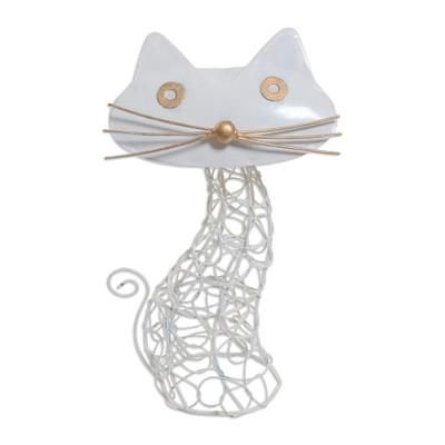 Curious Critter,'Wrought Iron Cat-Themed Statuette from Bali'