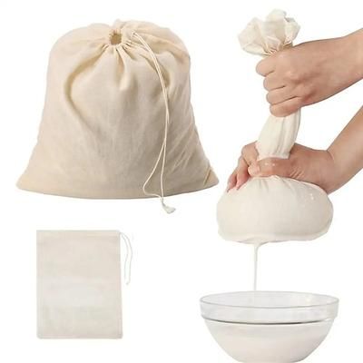 5 sacchetti filtranti riutilizzabili in garza, sacchetti filtro a maglia fine per latte di mandorle, caffè freddo, yogurt, tè, succhi di frutta e per la produzione di formaggio.