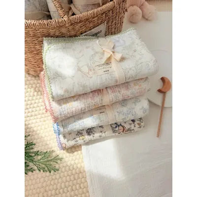 Double Sides Summer Floral Muslin Baby Blankets Baby Swaddle Wrap Receiving Blankets Soft Sleeping Bed Crib Quilt Stroller Blank