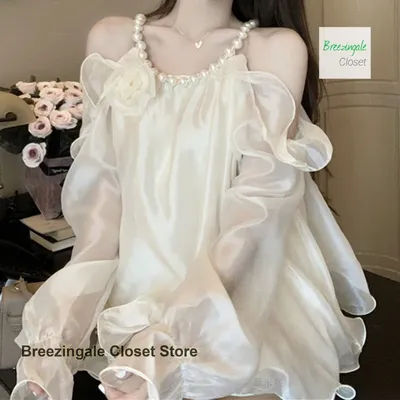 Petit haut en mousseline de soie pour femmes, haut à col suspendu avec perles et fleurs de socialite française, nouveau style d'été, chemise ample et décontractée