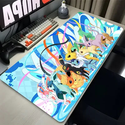 Tapis de souris dessin animé japonais PC coloré Kawaii e-eevee Gamer armoire tapis de souris XXL p-pokemon clavier tapis ordinateur portable jeu tapis de bureau en caoutchouc