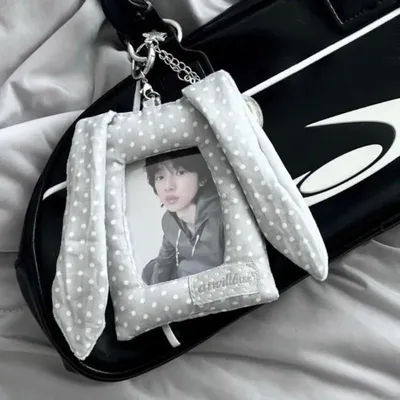 Porte-cartes Y2K à pois avec oreilles de lapin, porte-photocards Kpop de 3 pouces, cadeau, pendentif de sac style coréen