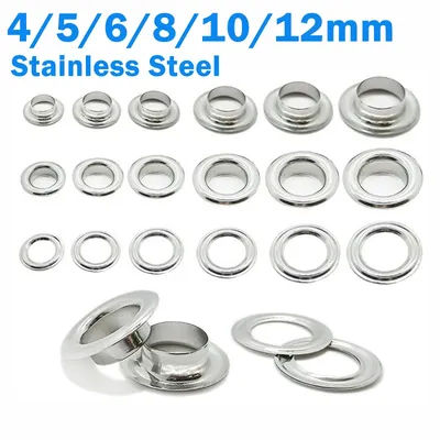 Eyelet Grommet Ring Kit 4/5/6/8/10/12mm Stainless Steel Eyelets Grommets with Washer Silver for Leather Craft Repair Shoes