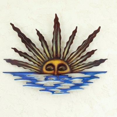 Sunset in Sayulita,'Artisan Crafted Mexican Sun and Moon Steel Wall Art'