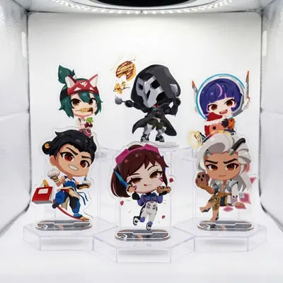 Overwatch 2 OW2 10cm Acrylic Stand Keychain Tracer Mercy Double Sided HD Chibi Game Collectible Desk Decor Fan Gift