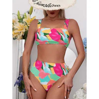 Maillots de bain taille haute 2026 – Bikinis sexy à bretelles pour femmes, color block, pour la plage et la natation