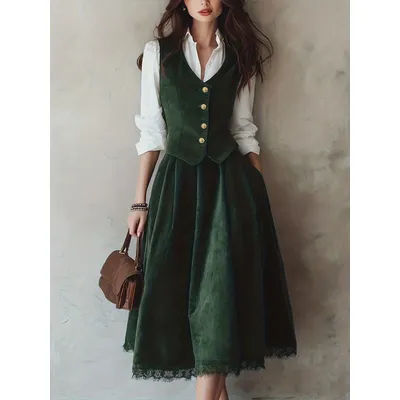 Ensemble gilet et jupe vert tendance pour femme – Collection Printemps-Automne