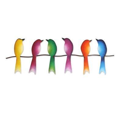 Singing Sextet,'Steel Wall Sculpture of Six Colorful Birds from Mexico'