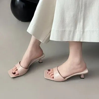 Sandales d'été à bout rond et talon bas pour femmes, sandales à talon mi-haut