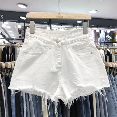 Shorts en jean décontractés extensibles pour femme, taille haute, avec franges et bords effilochés, déchirés, pour l'été