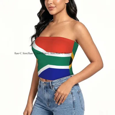 Haut tube court slim sans bretelles pour femme, motif drapeau d'Afrique du Sud, idéal pour l'été