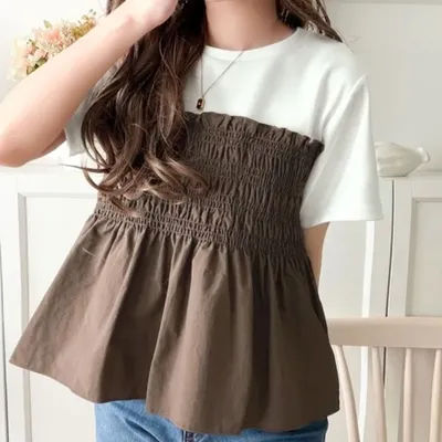 Nouveau haut à manches courtes pour femmes de style japonais d'été, chemise à patchwork, t-shirt court