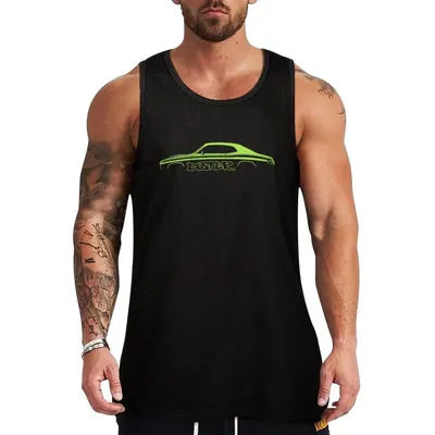 Silhouette de Muscle Car -340, débardeur vert lime, débardeur de sport sans manches, débardeur de musculation, t-shirt de gym coupe ajustée