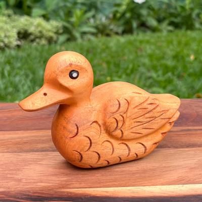 'Whimsical Duck-Themed Mahogany Wood Figurine Carved by Hand'