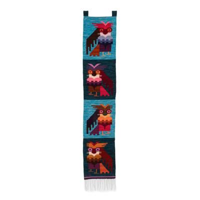 'Owl-Themed Andean Handwoven Wool and Cotton Blend Tapestry'