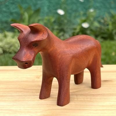 'Rustic-Style Hand-Carved Mahogany Wood Figurine of Horse'