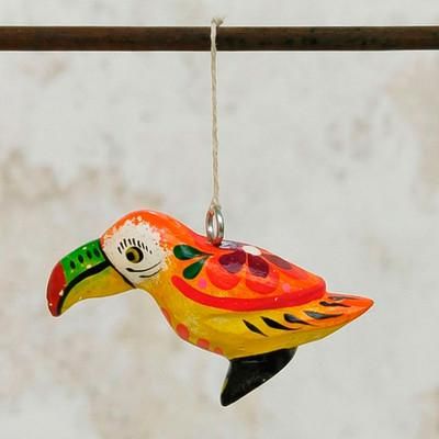 Technicolor Toucan,'Pinewood Toucan Alebrije Ornament Handcrafted in Guatemala'