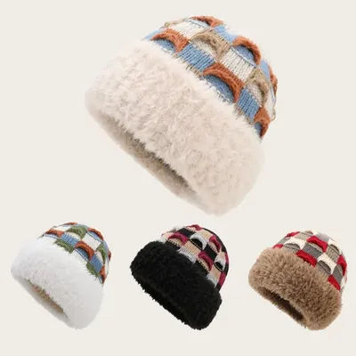 Chapeau tricoté épais et en velours pour l'hiver, polyvalent, mettant en valeur le visage, petit cyclisme, coupe-vent et chaud, Protection des oreilles