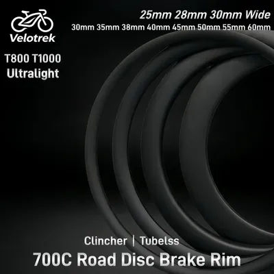 SupeLight 700C Carbon Rim 25/28/30mm Width 30/35/40/45/50/55/60mm Depth Bicycle Disc Tubeless Wheel Hookless Hook Asymmetry Rims