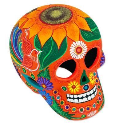 Friendly Skull,'Floral Ceramic Day of the Dead Skull Sculpture from Mexico'