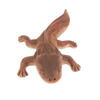 Divine Axolotl,'Handcrafted Brown Ceramic Figurine of Axolotl from Mexico'
