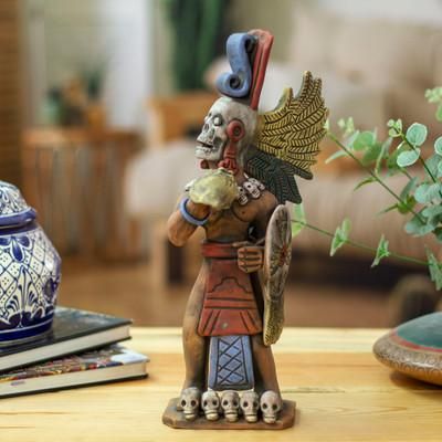 'Rustic Aztec Warrior-Themed Handcrafted Ceramic Sculpture'