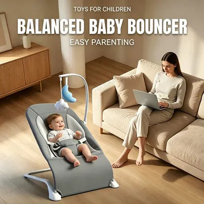 IMBABY New Baby Rocking Chair Foldable for 0-12 Months 3 Height Adjustment Baby Bouncer Infant Swing with Toy Baby Comfort Chair