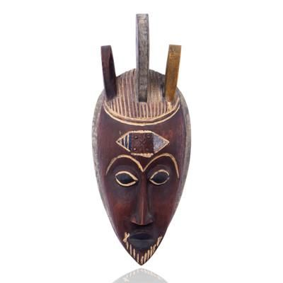 'Sese Wood African Mask with Hand-Hammered Aluminum Details'