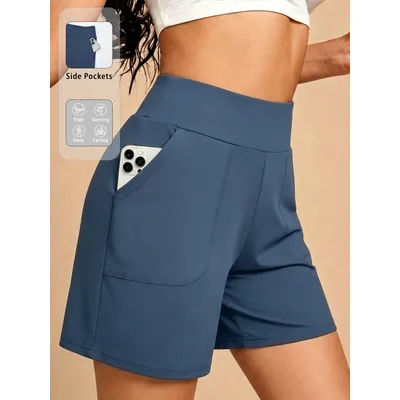 Shorts Bermuda pour femmes avec poche, shorts longs taille haute pour femmes, pour la course à pied, l'entraînement, l'athlétisme