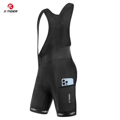X-TIGER Cycling Bib Short with Phone Pockets 5D Padded Shockproof Cycling Shorts Breathable Quick Dry Biking Bicycle Bib Tights