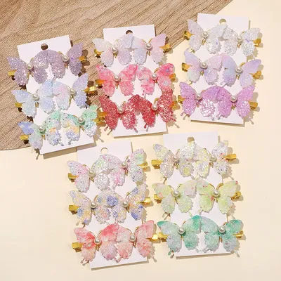 6 Pcs Colorful Glitter Butterfly Hair Clips Girl Hairpins Barrettes Women Sweet Hair Ornament Fashion Hair Accessories