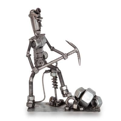 Miner Spirit,'Rustic Recycled Metal Sculpture of a Miner with Pickaxe'