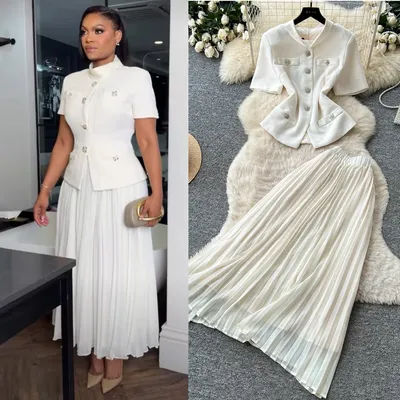 Ensembles deux pièces pour femmes : Hauts à col montant et manches courtes, jupes longues taille haute, style Y2K streetwear, élégant, coupe ajustée, pour le travail, 2026