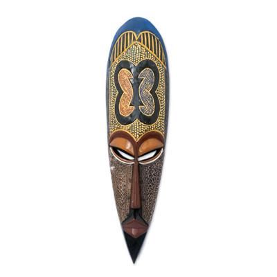 'Adinkra Symbol-Themed African Wood and Aluminum Wall Mask'
