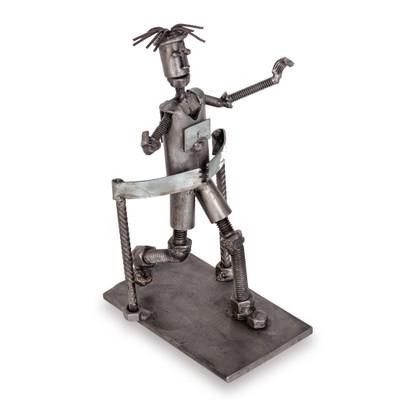 Stride of a Champion,'Recycled Metal Sculpture of Athlete Crossing the Finish Line'