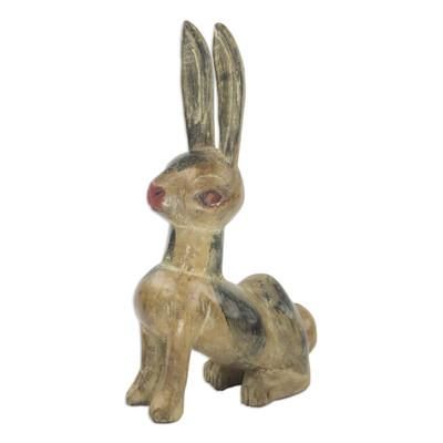 Springtime Rabbit,'West African Hand Carved Painted Wood Sculpture of Rabbit'