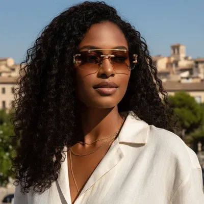Lunettes de soleil rétro sans monture à double pont, en métal, protection UV400, surdimensionnées, carrées, dégradées, pour femmes et hommes