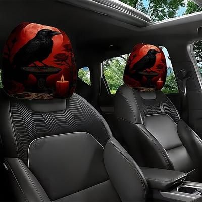 2/4 pezzi copri poggiatesta per auto con corvo gotico e rosa rossa, protezione per poggiatesta auto con design scuro di Halloween, fodere elastiche universali per cuscini per interni di SUV, berline,
