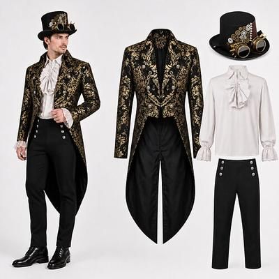 Set Gotico Medievale Rinascimento Pantaloni Frac Camicia con accessori Lunghe Vampiro Avventuriero Pirata della dirigibile Jacquard Costume Per uomo Stile Steampunk Halloween Carnevale Mascherata